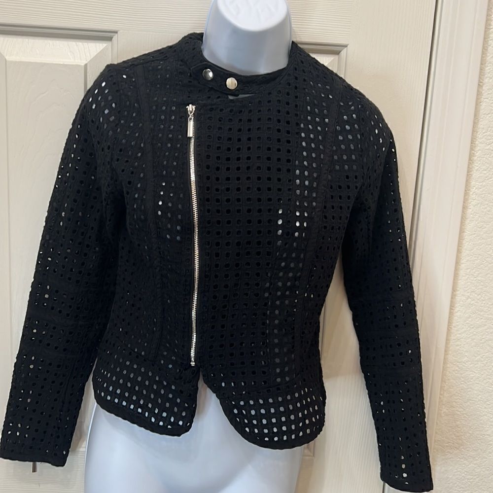 Bar 111 Size Small Moto Jacket Black Silver Hardware 💯% Cotton Slimming Peplum - Picture 2 of 10